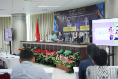 Saat acara kuliah umum magister ilmu komunikasi berlangsung, di Ruang Seminar Lt.3 Gedung Menara UNAS, Sabtu, 11 Januari 2025