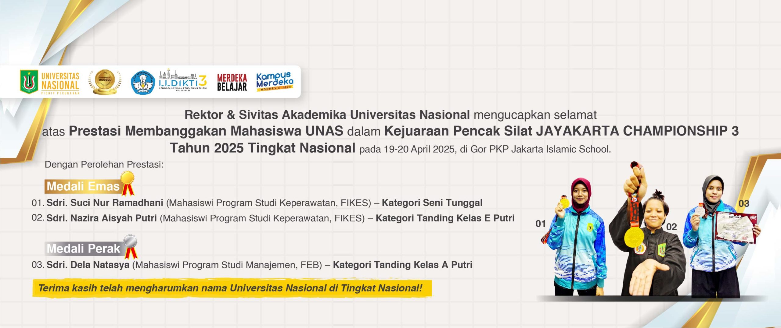 Selamat dan Sukses Kepada Mahasiswi-Mahasiswi Universitas Nasional Atas Prestasinya